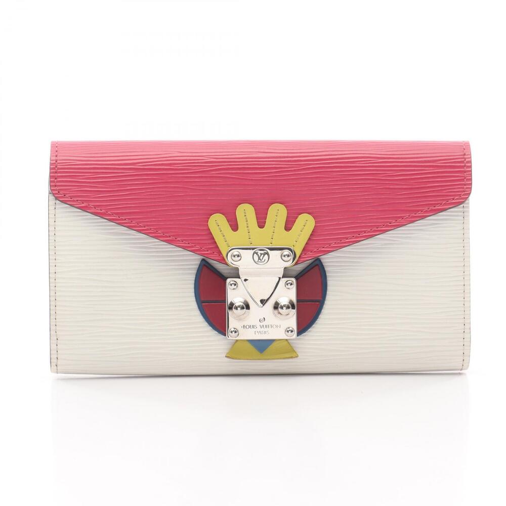 Louis Vuitton Portefeuille Sarah Tribal Mask Bifold Wallet Leather Pink White